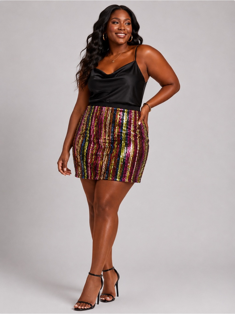 Hayden LA Multicolor Sequin Mini Skirt 2XL Plus Size Party Disco